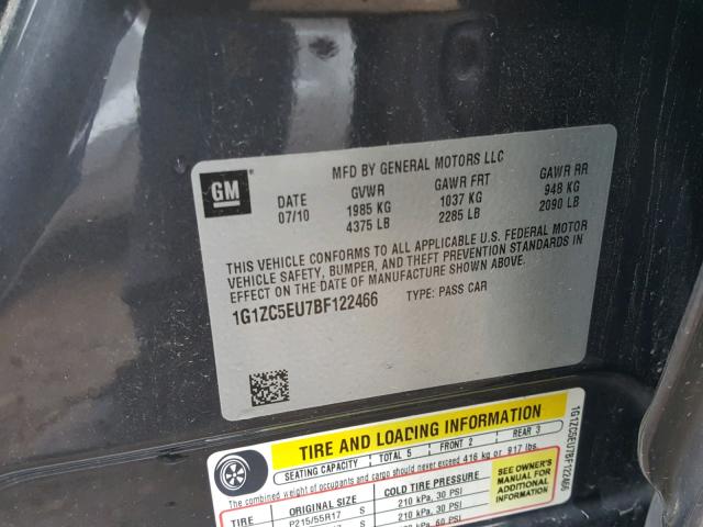 1G1ZC5EU7BF122466 - 2011 CHEVROLET MALIBU 1LT GRAY photo 10