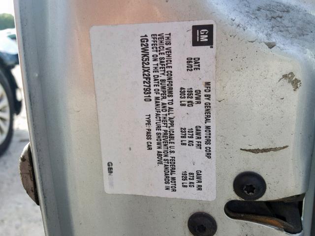 1G2WK52JX2F279310 - 2002 PONTIAC GRAND PRIX SILVER photo 10