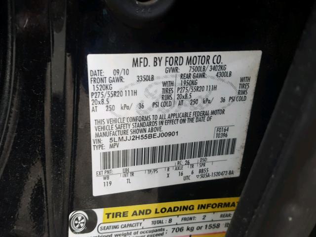 5LMJJ2H55BEJ00901 - 2011 LINCOLN NAVIGATOR BLACK photo 10