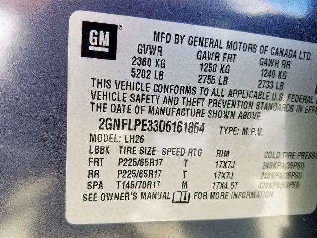 2GNFLPE33D6161864 - 2013 CHEVROLET EQUINOX LT BLUE photo 10