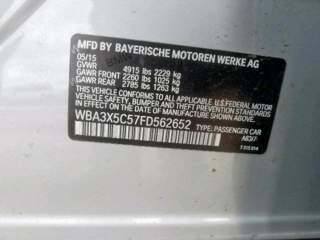 WBA3X5C57FD562652 - 2015 BMW 328 XIGT SILVER photo 10