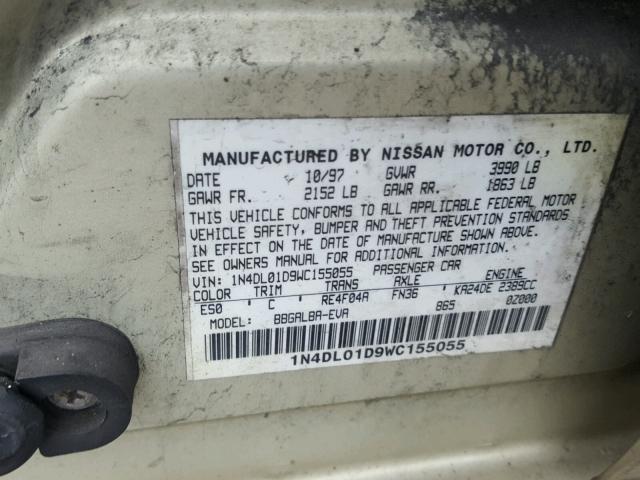 1N4DL01D9WC155055 - 1998 NISSAN ALTIMA XE GOLD photo 10