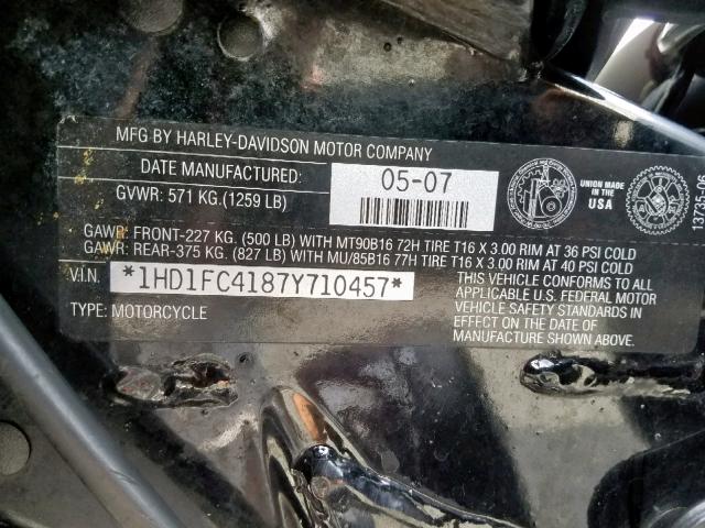 1HD1FC4187Y710457 - 2007 HARLEY-DAVIDSON FLHTCUI BURGUNDY photo 10