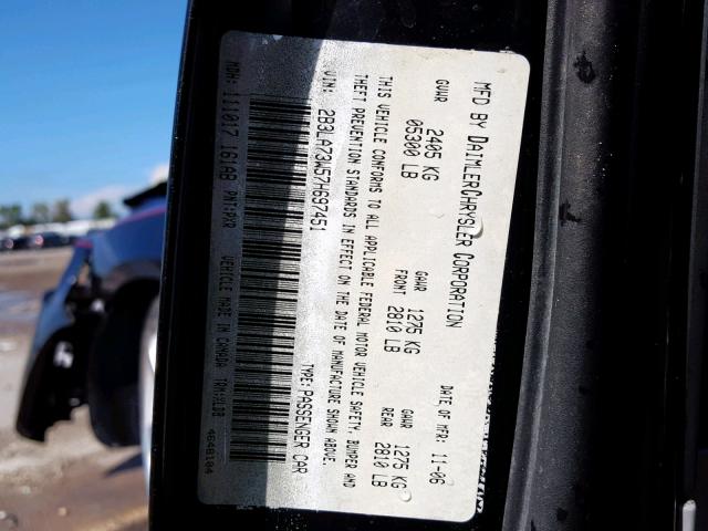 2B3LA73W57H697451 - 2007 DODGE CHARGER SR BLACK photo 10