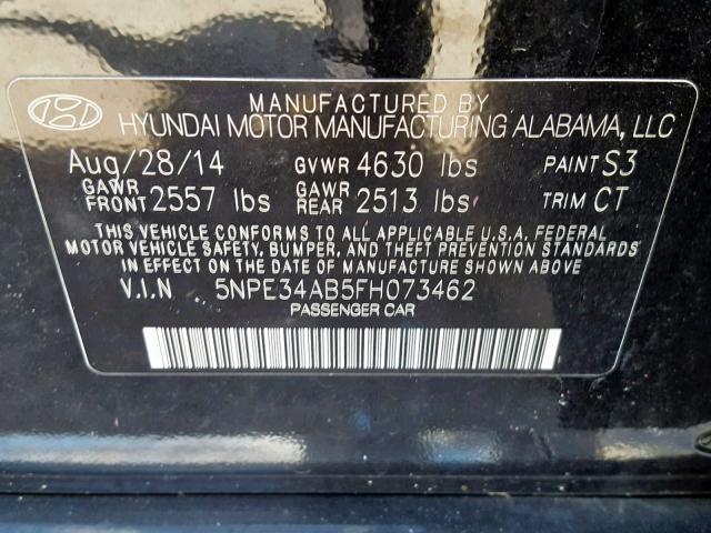 5NPE34AB5FH073462 - 2015 HYUNDAI SONATA SPO BLACK photo 10