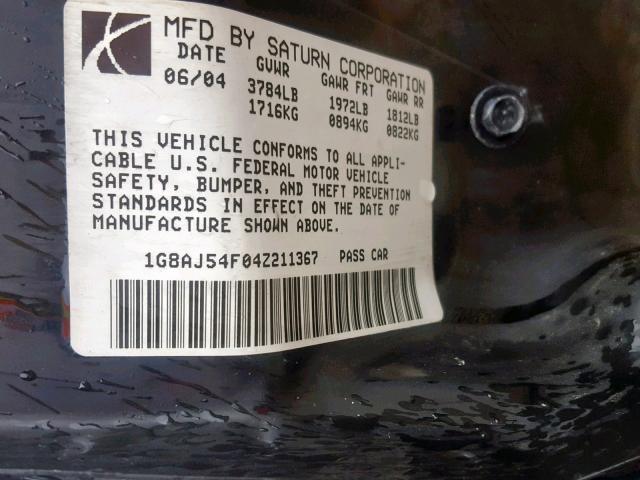 1G8AJ54F04Z211367 - 2004 SATURN ION LEVEL GRAY photo 10