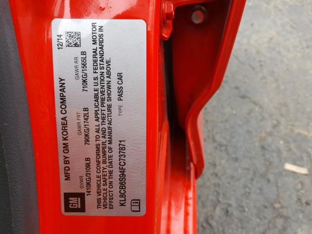 KL8CB6S94FC737871 - 2015 CHEVROLET SPARK LS RED photo 10