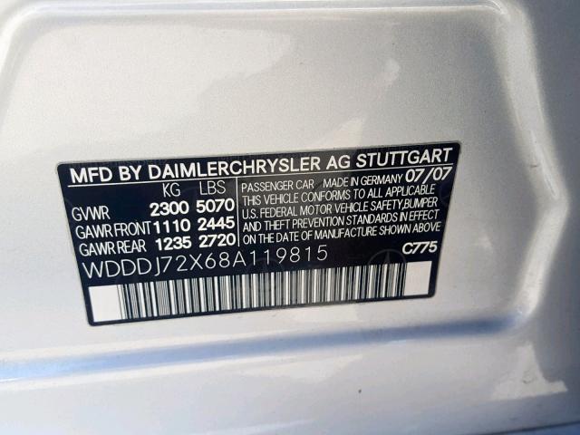 WDDDJ72X68A119815 - 2008 MERCEDES-BENZ CLS 550 SILVER photo 10