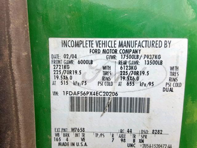 1FDAF56PX4EC20206 - 2004 FORD F550 SUPER GREEN photo 10