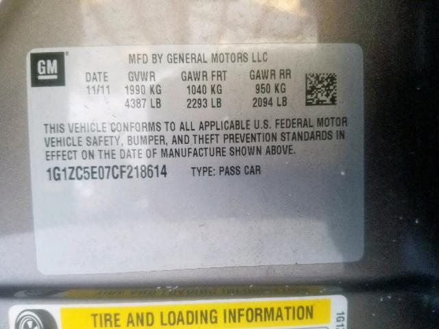 1G1ZC5E07CF218614 - 2012 CHEVROLET MALIBU 1LT 石墨色 照片 10