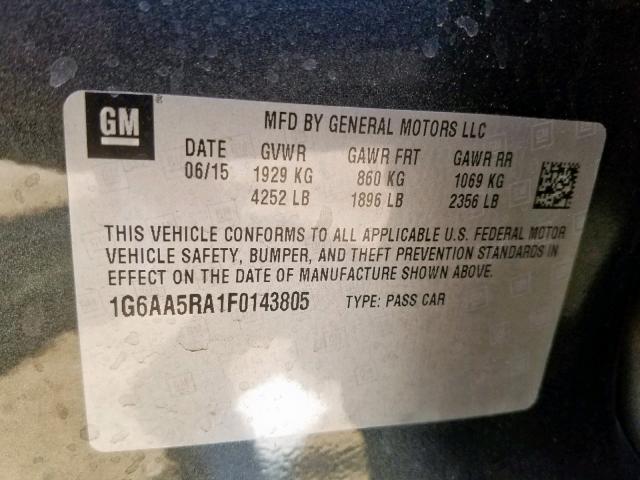 1G6AA5RA1F0143805 - 2015 CADILLAC ATS CHARCOAL photo 10