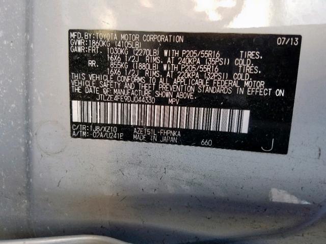 JTLZE4FE9DJ044330 - 2013 TOYOTA SCION XB 银色 照片 10