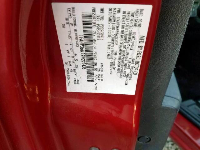 1FAHP36N59W225436 - 2009 FORD FOCUS SES RED photo 10