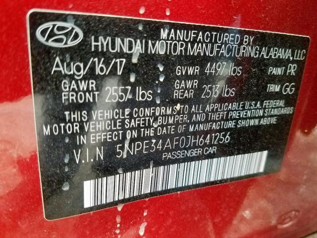 5NPE34AF0JH641256 - 2018 HYUNDAI SONATA SPO RED photo 10