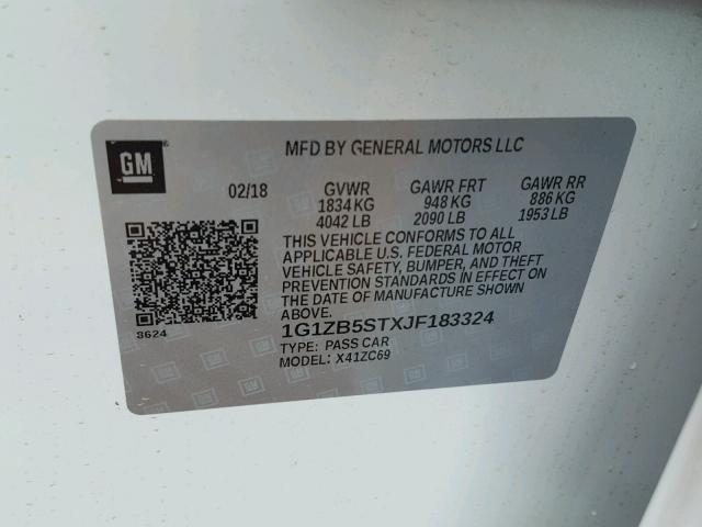 1G1ZB5STXJF183324 - 2018 CHEVROLET MALIBU LS Ağ foto 10