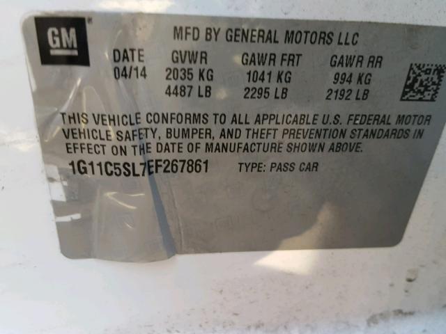 1G11C5SL7EF267861 - 2014 CHEVROLET MALIBU 1LT WHITE photo 10