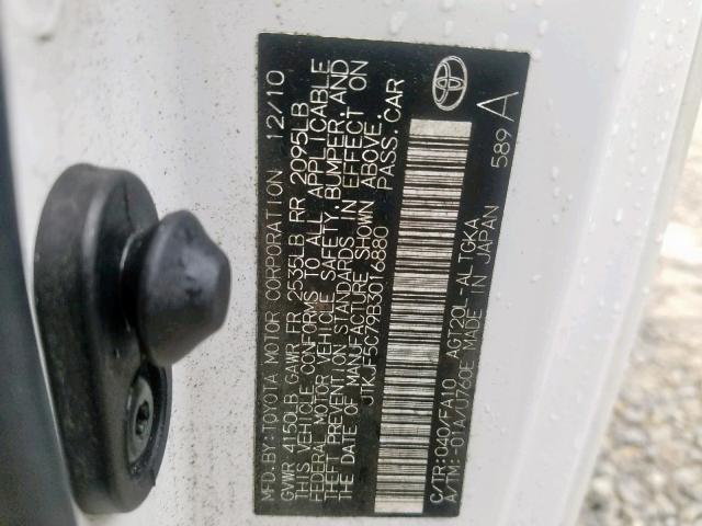 JTKJF5C79B3016880 - 2011 TOYOTA SCION TC თეთრი ფოტო 10