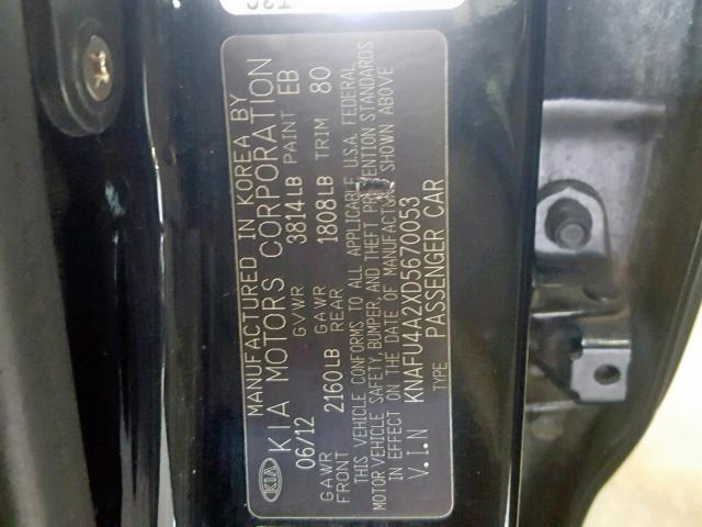 KNAFU4A2XD5670053 - 2013 KIA FORTE EX BLACK photo 10