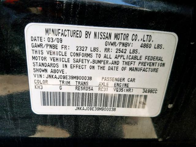 JNKAJ09E39M900038 - 2009 INFINITI EX35 BASE BLACK photo 10