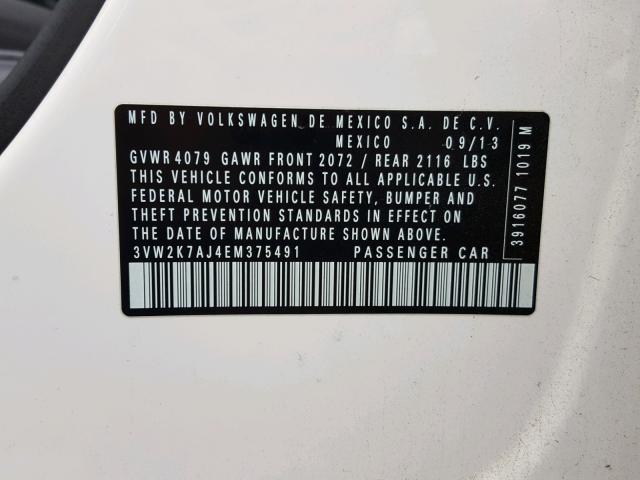 3VW2K7AJ4EM375491 - 2014 VOLKSWAGEN JETTA BASE Սպիտակ լուսանկար 10