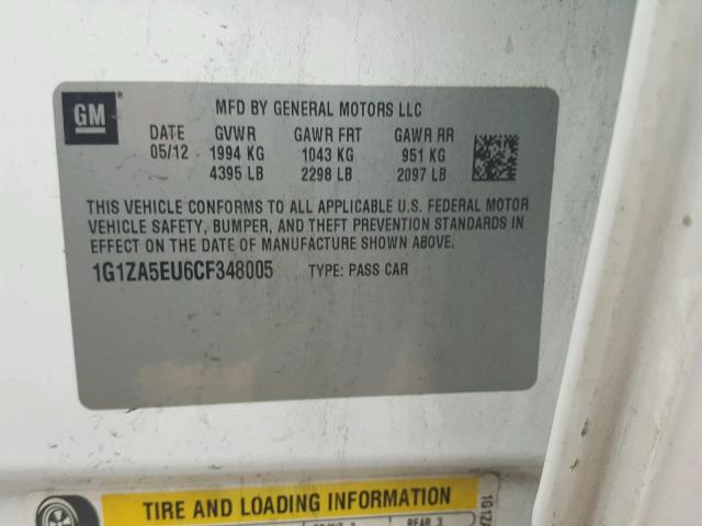 1G1ZA5EU6CF348005 - 2012 CHEVROLET MALIBU LS 白色 照片 10