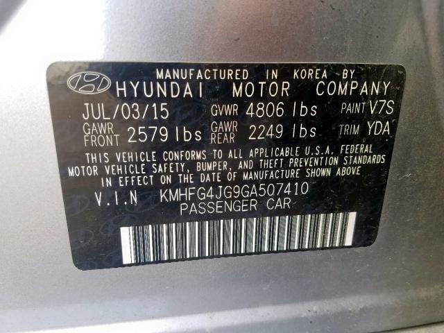 KMHFG4JG9GA507410 - 2016 HYUNDAI AZERA GRAY photo 10