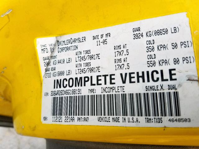 3D6WR26DX6G188191 - 2006 DODGE RAM 2500 S ტურკოუსი ფოტო 10