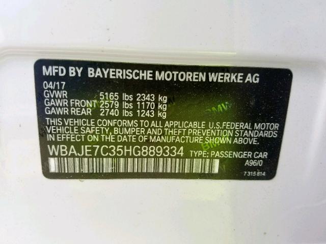 WBAJE7C35HG889334 - 2017 BMW 540 XI WHITE photo 10