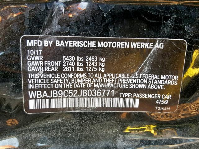 WBAJB9C52JB036771 - 2018 BMW M550XI BLACK photo 10