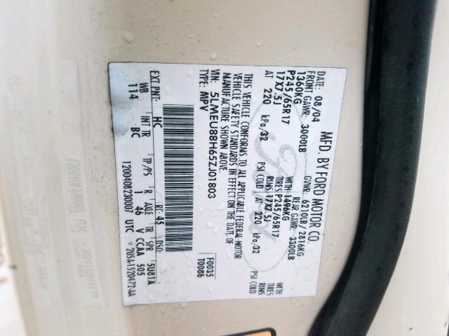 5LMEU88H65ZJ01803 - 2005 LINCOLN AVIATOR Krem foto 10