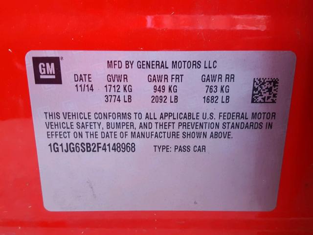 1G1JG6SB2F4148968 - 2015 CHEVROLET SONIC RS RED photo 10