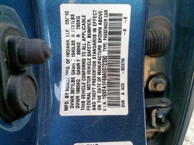19XFA1F69AE072350 - 2010 HONDA CIVIC LX-S Mavi foto 10