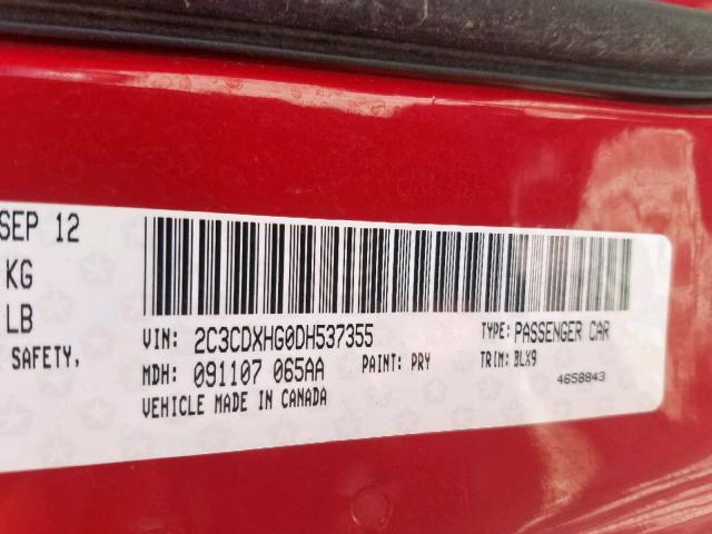 2C3CDXHG0DH537355 - 2013 DODGE CHARGER SX RED photo 10