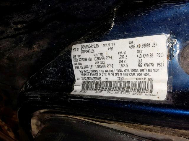 3D7KU28C54G239056 - 2004 DODGE RAM 2500 S Կապույտ լուսանկար 10
