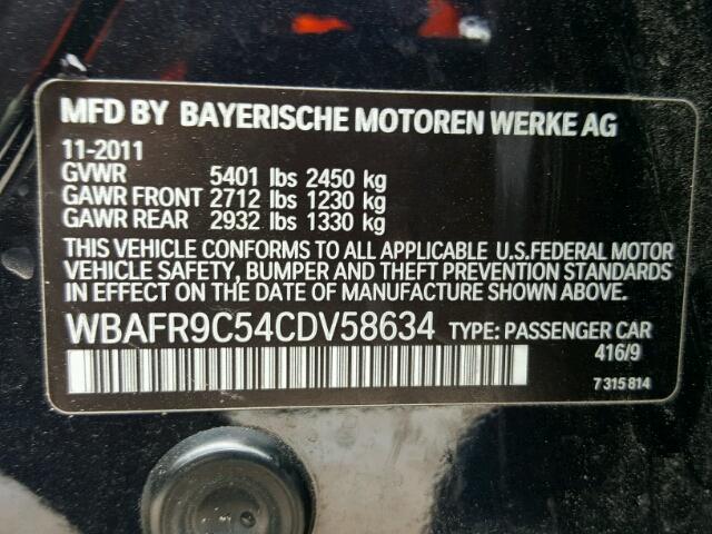 WBAFR9C54CDV58634 - 2012 BMW 550 I BLACK photo 10