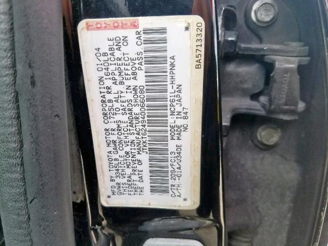 JTKKT624940066080 - 2004 TOYOTA SCION XA BLACK photo 10