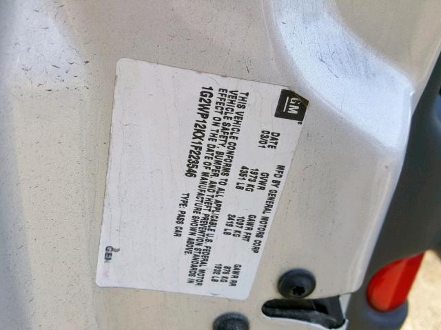 1G2WP12KX1F223546 - 2001 PONTIAC GRAND PRIX SILVER photo 10