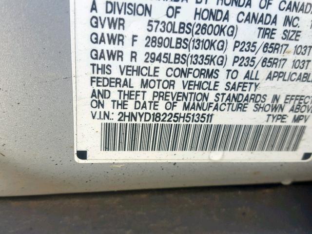 2HNYD18225H513511 - 2005 ACURA MDX SILVER photo 10