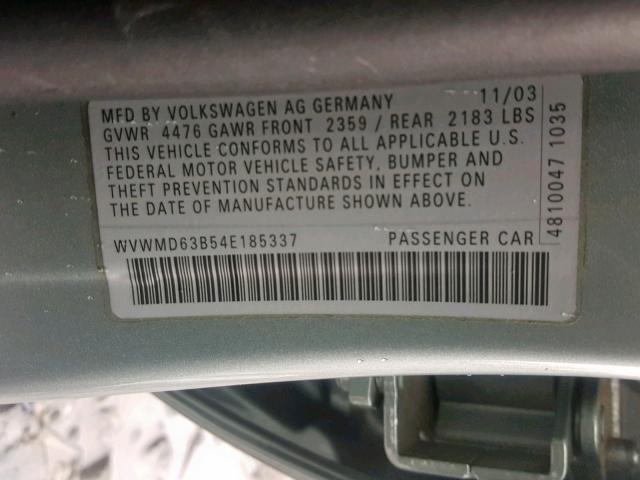 WVWMD63B54E185337 - 2004 VOLKSWAGEN PASSAT GL SILVER photo 10