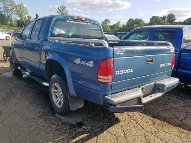 1D7HG38N64S568317 - 2004 DODGE DAKOTA QUA BLUE photo 3