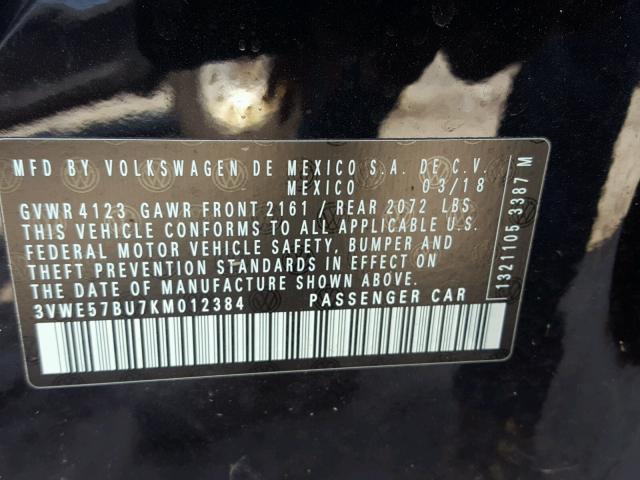 3VWE57BU7KM012384 - 2019 VOLKSWAGEN JETTA SEL BLACK photo 10