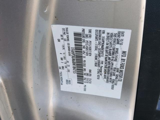 1FAHP3GN6BW184755 - 2011 FORD FOCUS SES SILVER photo 10