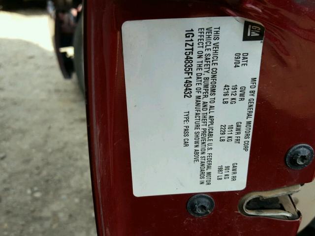 1G1ZT54835F149432 - 2005 CHEVROLET MALIBU LS 红色 照片 10