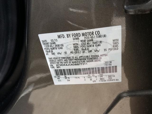 2FMDK4JC6DBB77311 - 2013 FORD EDGE SEL GOLD photo 10