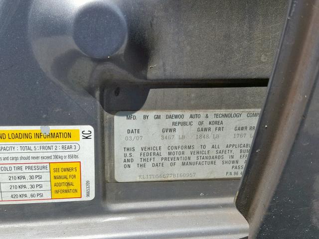 KL1TD56677B160957 - 2007 CHEVROLET AVEO BASE Boz foto 10