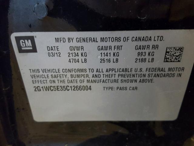 2G1WC5E35C1266004 - 2012 CHEVROLET IMPALA LTZ BLACK photo 10