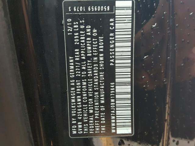 WVWMM7AJ0BW179646 - 2011 VOLKSWAGEN GOLF 黑色 照片 10