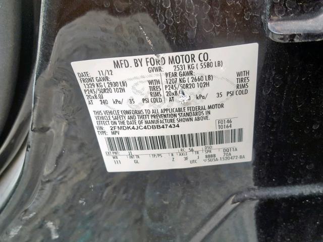 2FMDK4JC4DBB47434 - 2013 FORD EDGE SEL BLACK photo 10