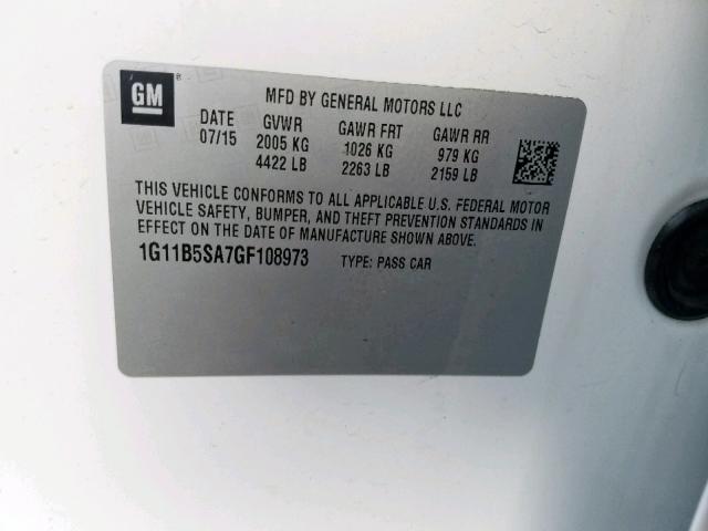 1G11B5SA7GF108973 - 2016 CHEVROLET MALIBU LIM თეთრი ფოტო 10