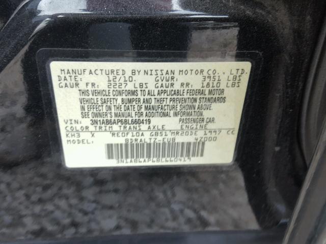 3N1AB6AP6BL660419 - 2011 NISSAN SENTRA 2.0 BLACK photo 10